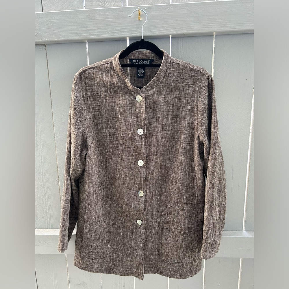 55 DIALOGUE Women's Brown Button down Lightweight BlazerJacket Long sleeve SizeM